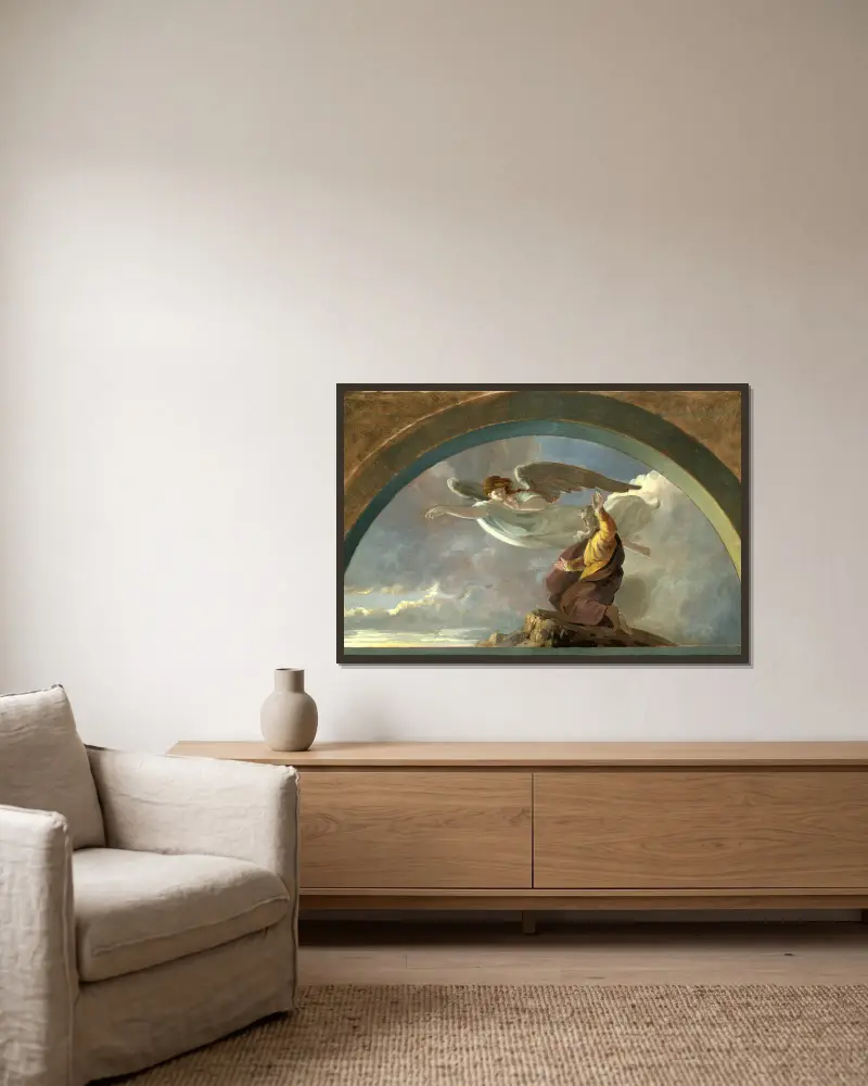 Mose schaut auf das gelobte Land von Robert Walter Weir gerahmt an einer Wand