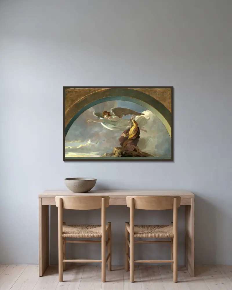 Mose schaut auf das gelobte Land von Robert Walter Weir gerahmt an einer Wand