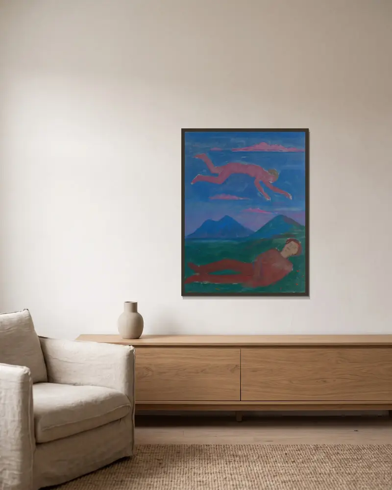 Allegorische Szene von Walther Gamerith gerahmt an einer Wand