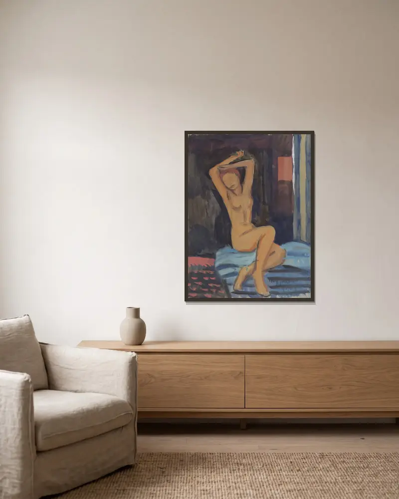 Figur mit erhobenen Armen von Walther Gamerith gerahmt an einer Wand