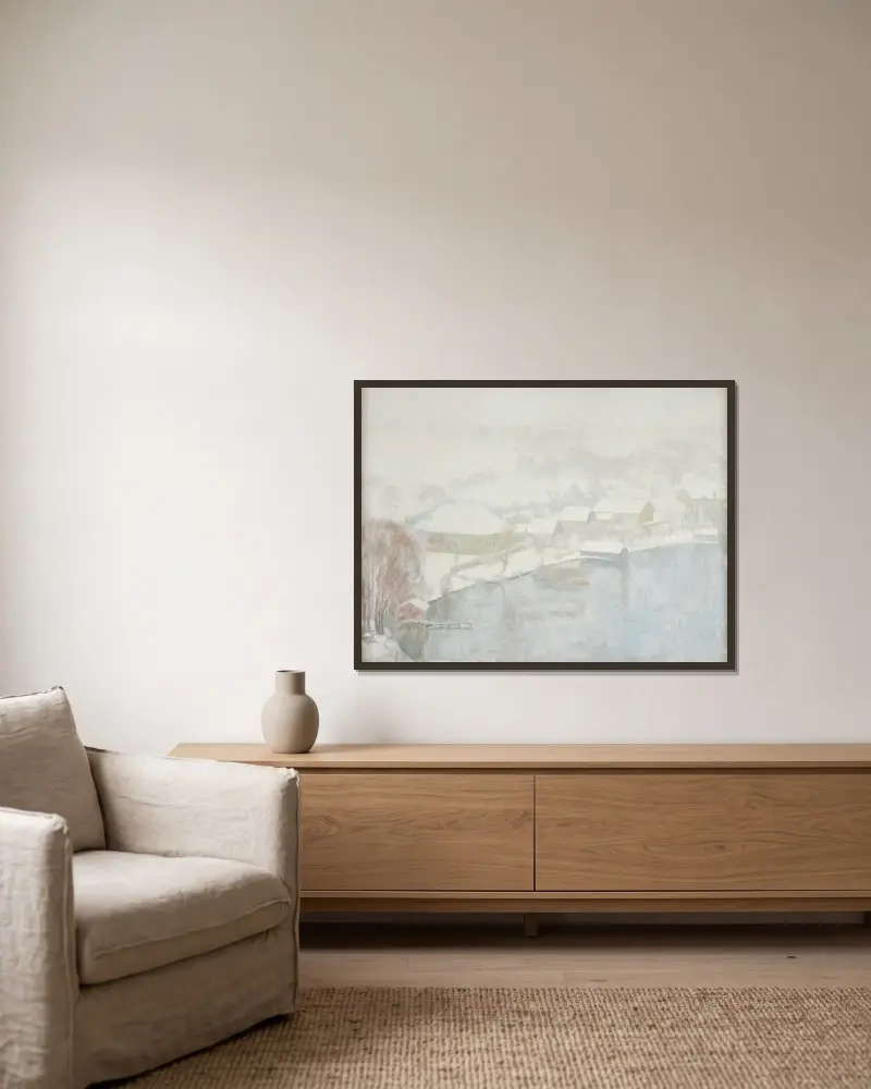 Winterlandschaft am See von Walther Gamerith gerahmt an einer Wand