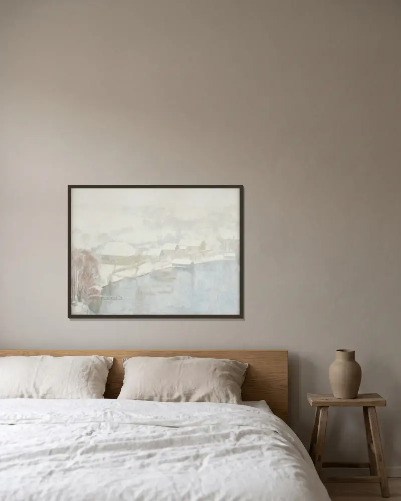 Winterlandschaft am See von Walther Gamerith gerahmt an einer Wand