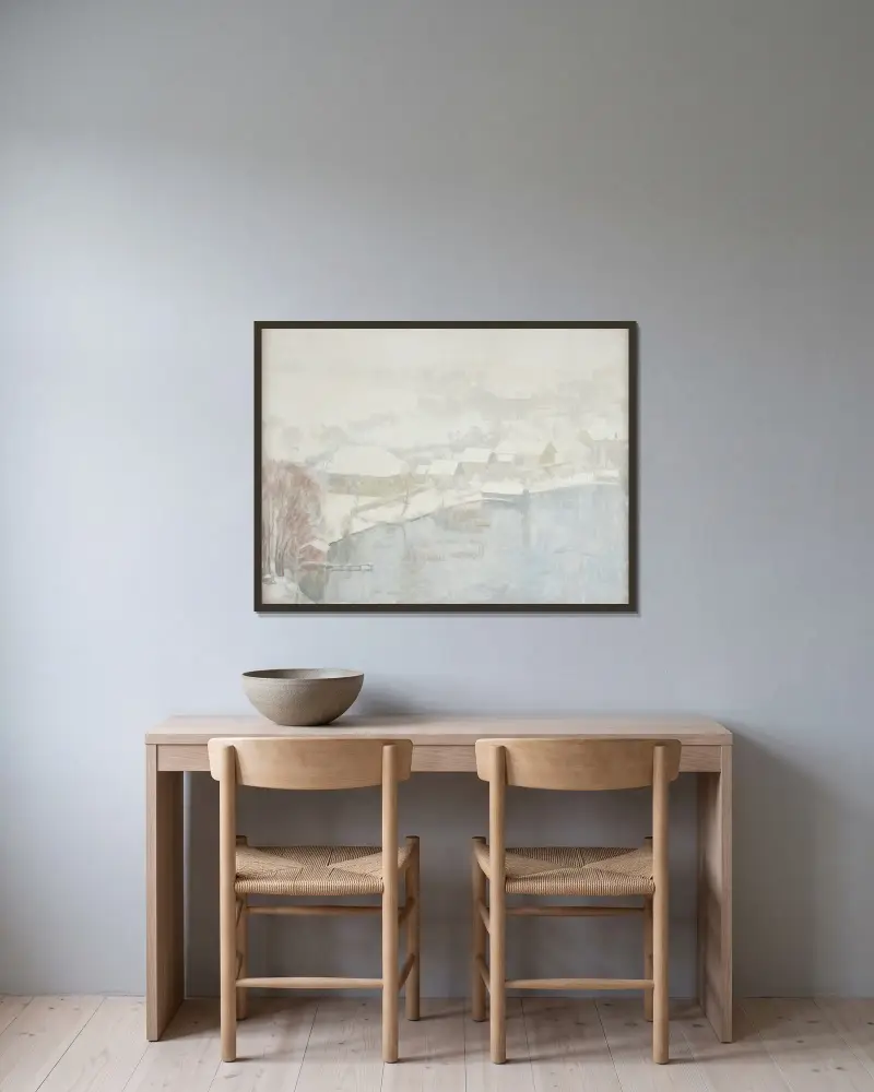 Winterlandschaft am See von Walther Gamerith gerahmt an einer Wand