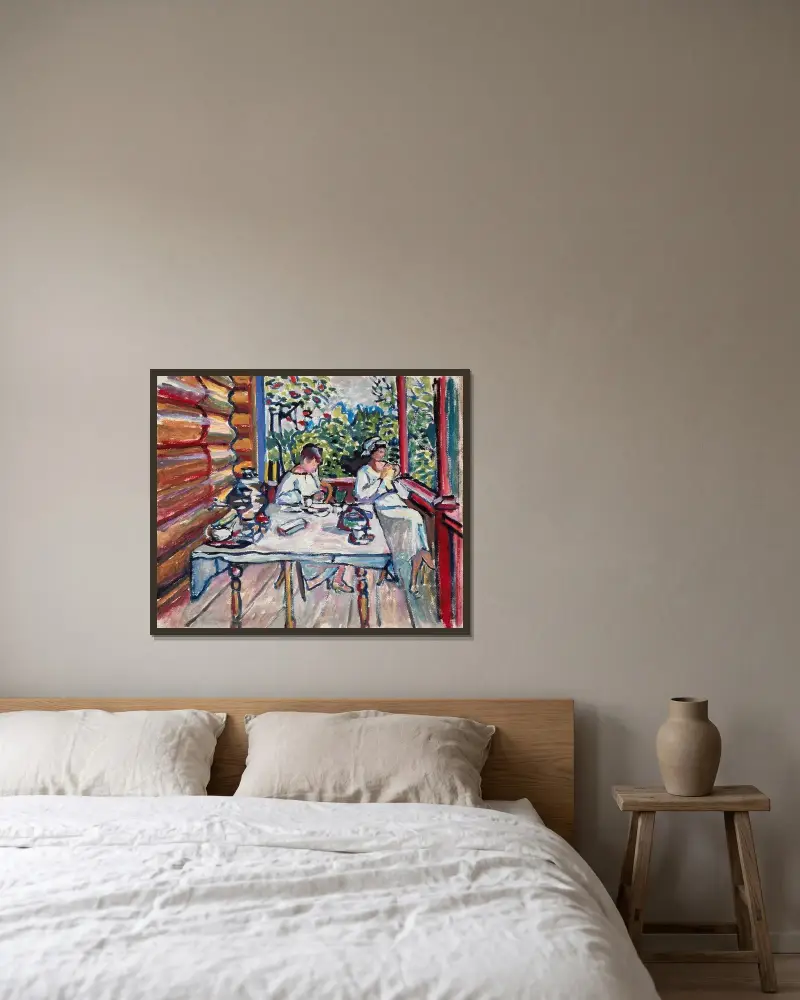 Akhtyrka. Nina och Tatiana på verandan av Wassily Kandinsky inramad på en vägg