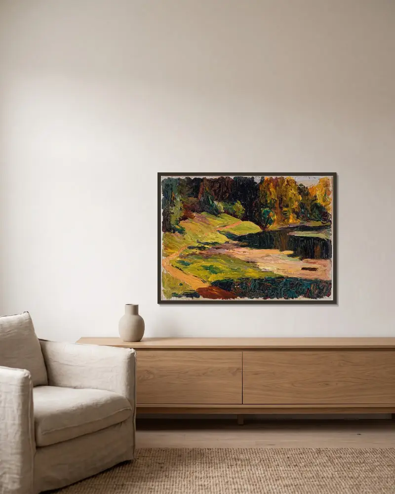 Park von Achtyrka von Wassily Kandinsky gerahmt an einer Wand