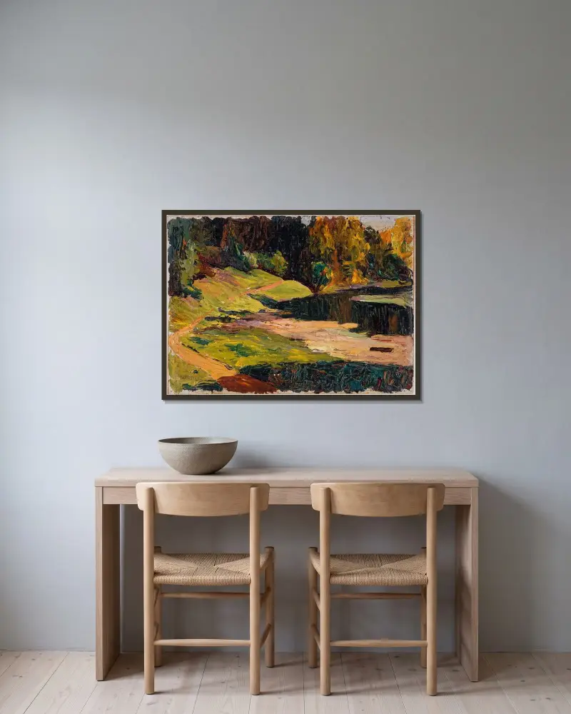 Park von Achtyrka von Wassily Kandinsky gerahmt an einer Wand
