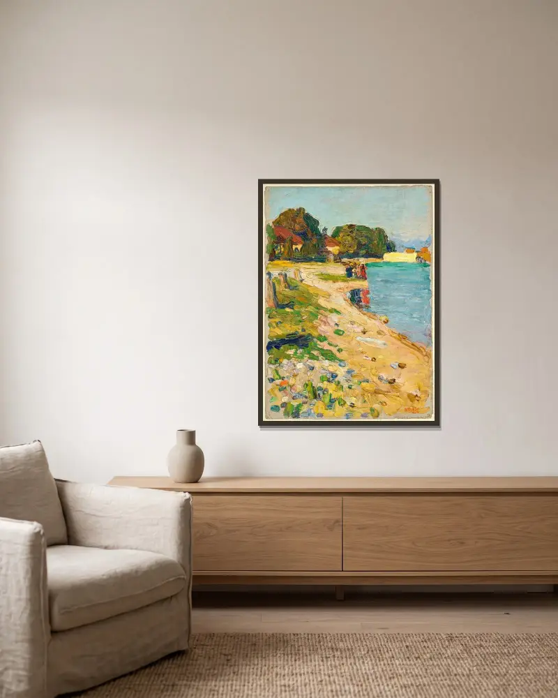 Am Ufer av Wassily Kandinsky inramad på en vägg