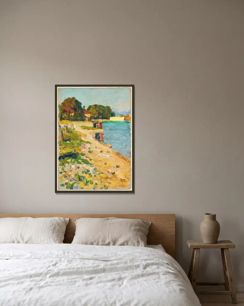 Am Ufer av Wassily Kandinsky inramad på en vägg