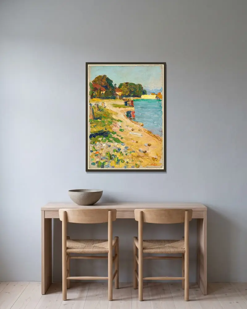 Am Ufer av Wassily Kandinsky inramad på en vägg