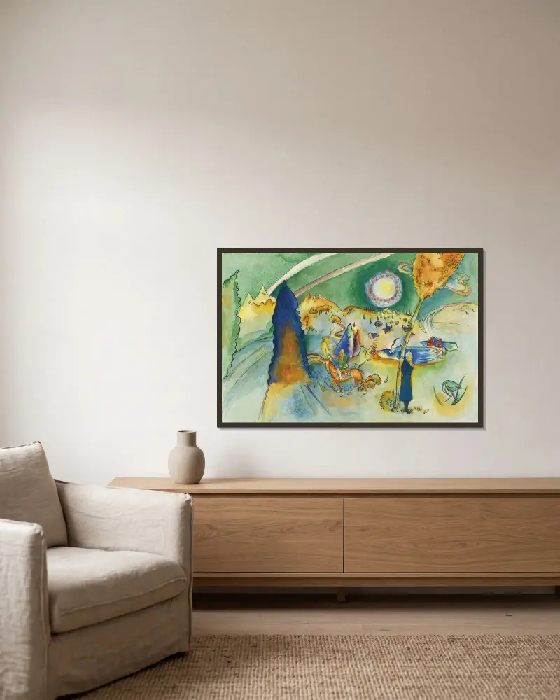 Aquarell für Poul Bjerre von Wassily Kandinsky gerahmt an einer Wand