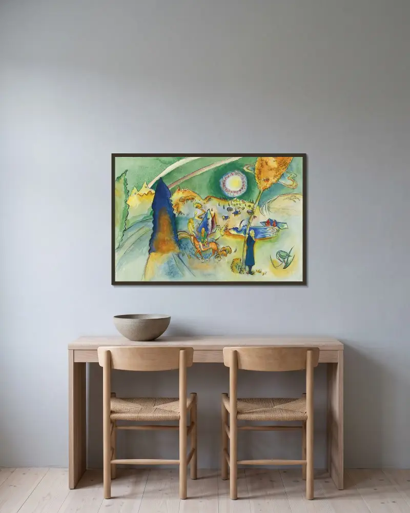 Aquarell für Poul Bjerre von Wassily Kandinsky gerahmt an einer Wand