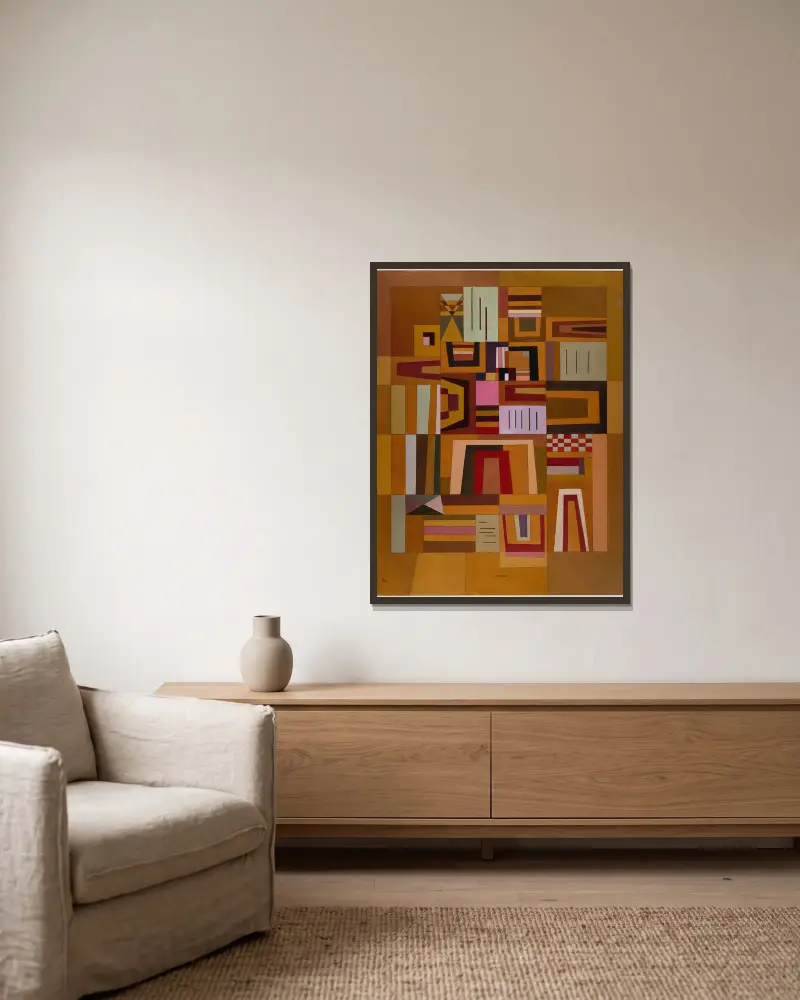 Ausgleichrosa von Wassily Kandinsky gerahmt an einer Wand