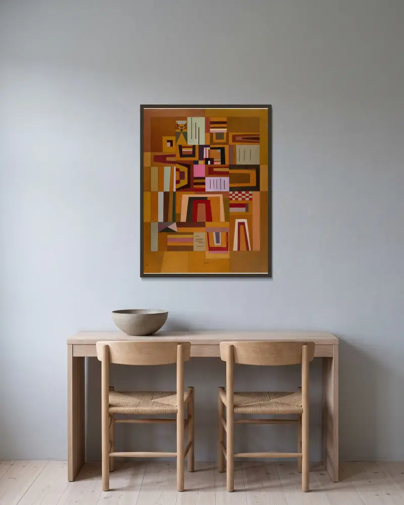 Ausgleichrosa von Wassily Kandinsky gerahmt an einer Wand