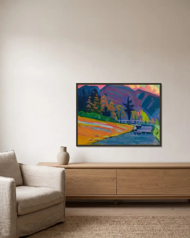 Bei Oberau av Wassily Kandinsky inramad på en vägg