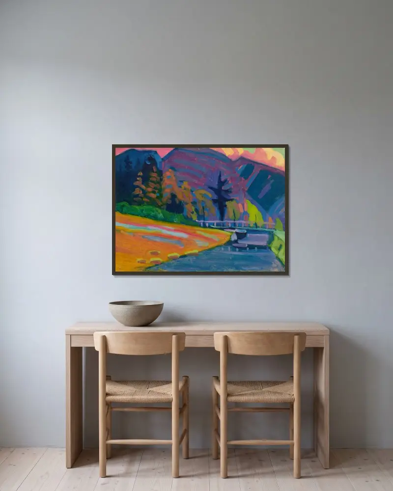 Bei Oberau av Wassily Kandinsky inramad på en vägg