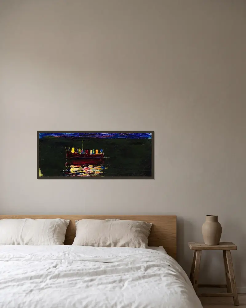 Boot mit Laterne (Rapallo) von Wassily Kandinsky gerahmt an einer Wand