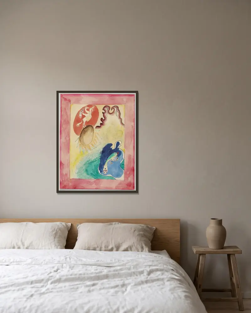 Omslagsförslag till almanackan Der Blaue Reiter VI av Wassily Kandinsky inramad på en vägg