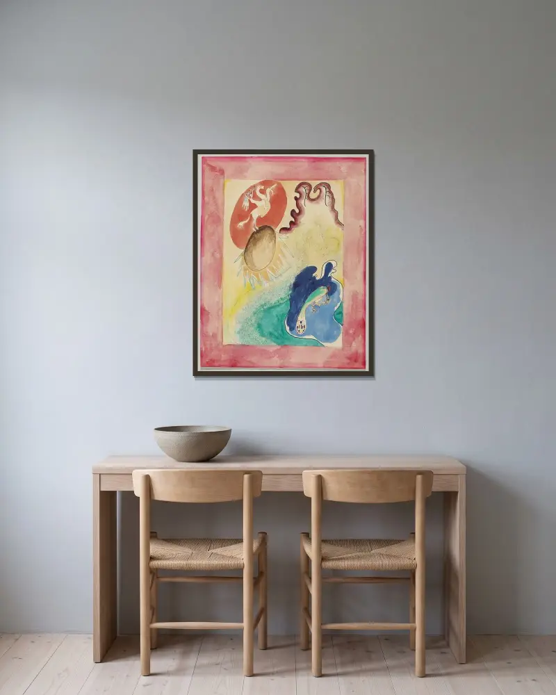Omslagsförslag till almanackan Der Blaue Reiter VI av Wassily Kandinsky inramad på en vägg