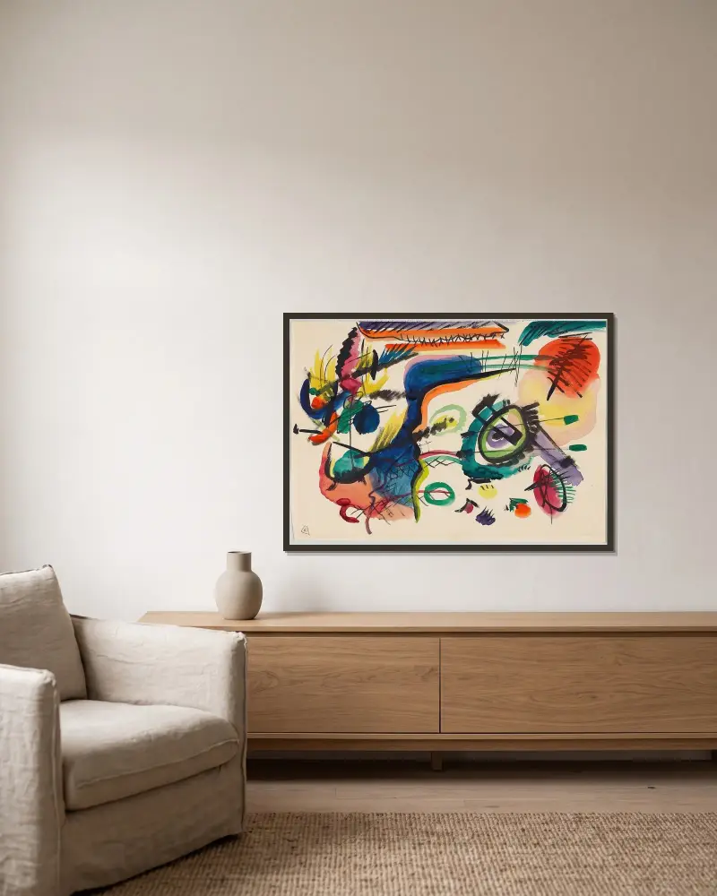 Draft for ‘Composition VII’ I av Wassily Kandinsky inramad på en vägg