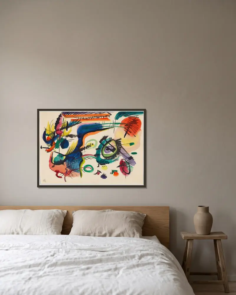 Draft for ‘Composition VII’ I av Wassily Kandinsky inramad på en vägg
