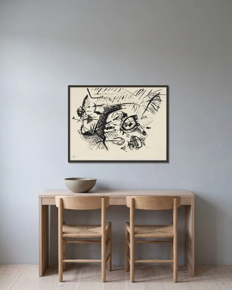 Studium do „Kompozycji VII” II, Wassily Kandinsky w ramie na ścianie