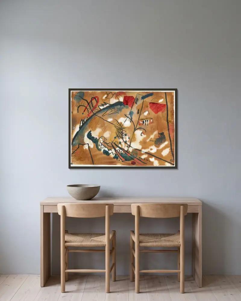 Vorstudie zu 'Improvisation 24 (Troika II)' von Wassily Kandinsky gerahmt an einer Wand