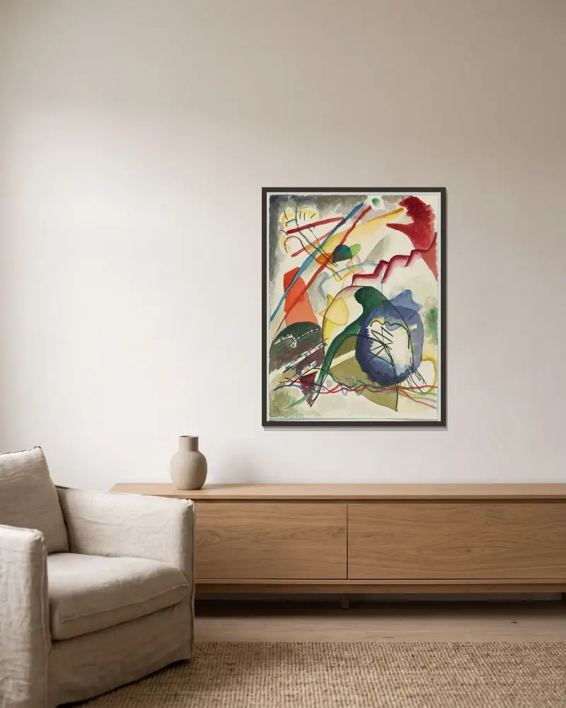 Draft for ‘Picture with a white border’ I av Wassily Kandinsky inramad på en vägg