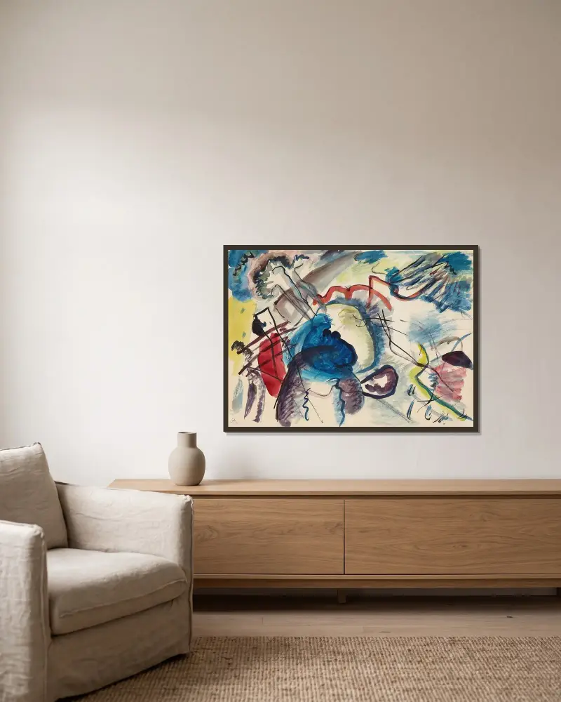 Skica k obrazu s bílým rámem, Wassily Kandinsky v rámu na stěně