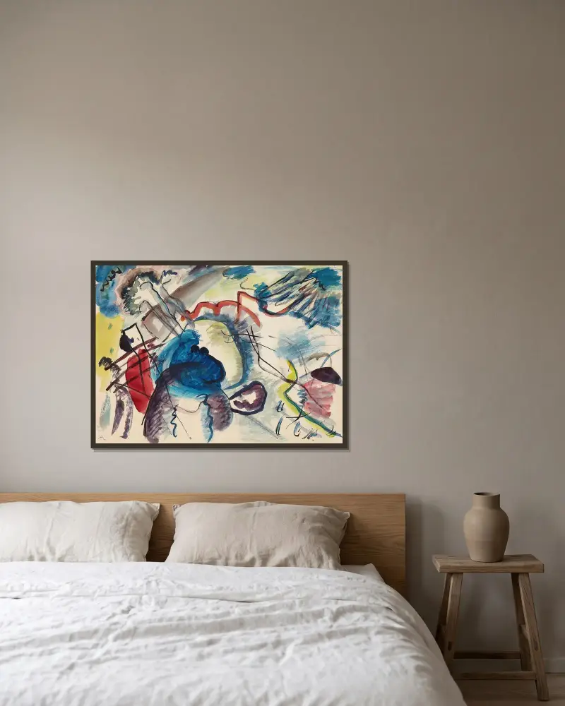 Skica k obrazu s bílým rámem, Wassily Kandinsky v rámu na stěně