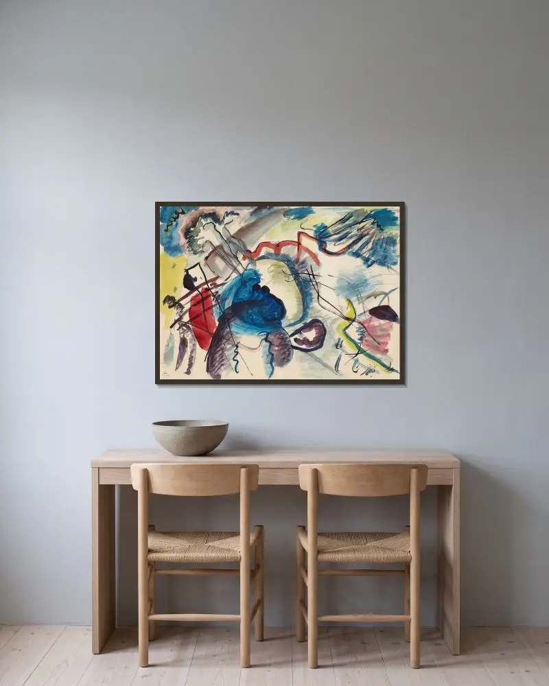 Skica k obrazu s bílým rámem, Wassily Kandinsky v rámu na stěně