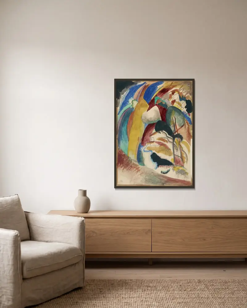 Draft for ‘Picture with White Form’ av Wassily Kandinsky inramad på en vägg