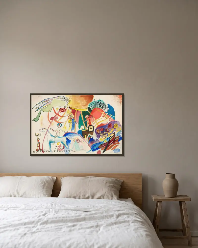 Entwurf zu ‘Allerheiligen II (Komposition mit Heiligen)’ av Wassily Kandinsky inramad på en vägg