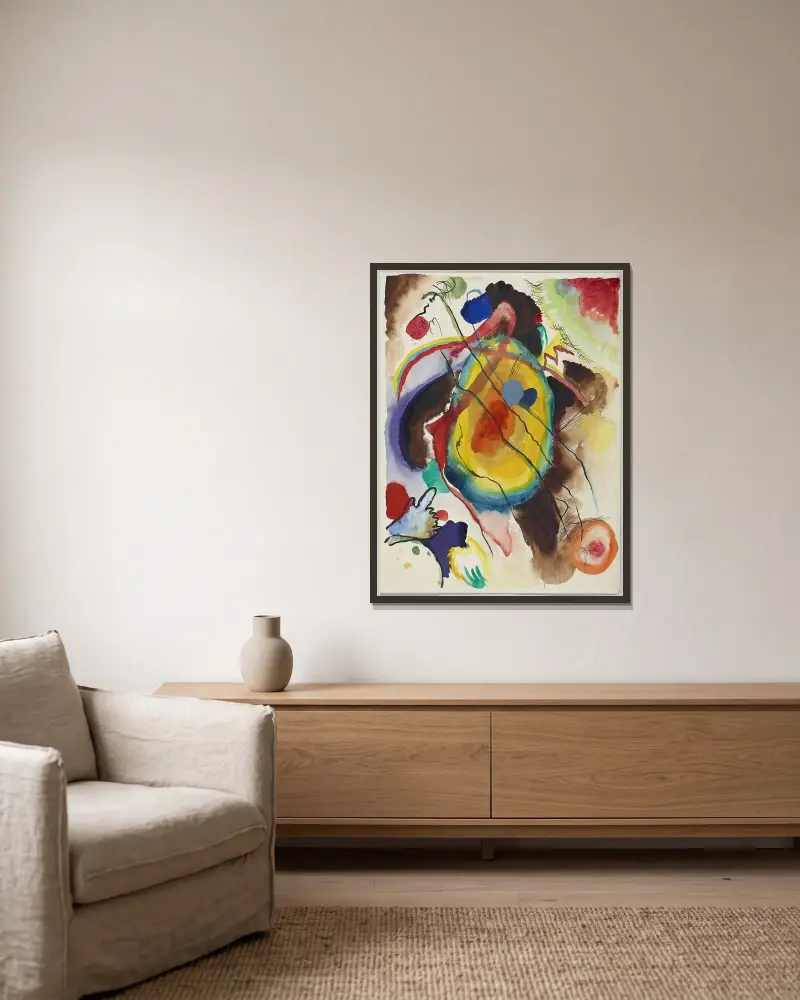 Utkast till en väggmålning för Edwin R. Campbell av Wassily Kandinsky inramad på en vägg