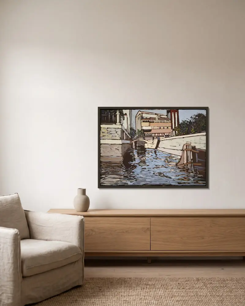 Vzpomínka na Benátky 3 (Kanál), Wassily Kandinsky v rámu na stěně