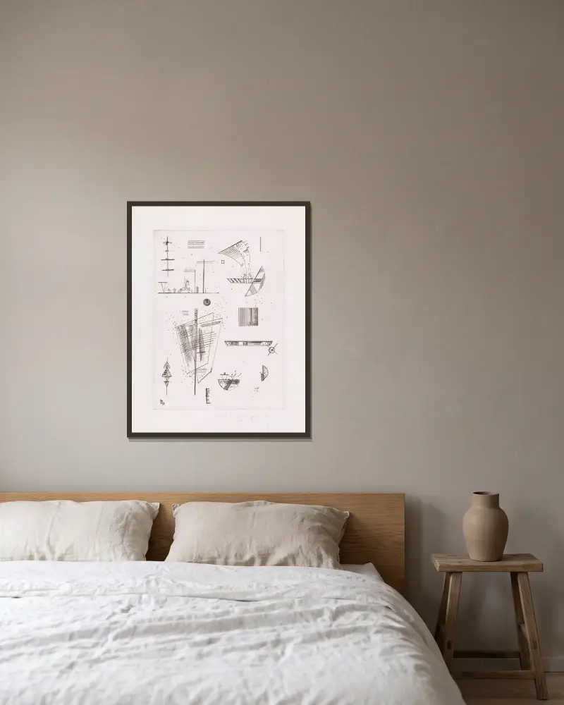 Erste Radierung für die Editions ,Cahiers d'Art von Wassily Kandinsky gerahmt an einer Wand