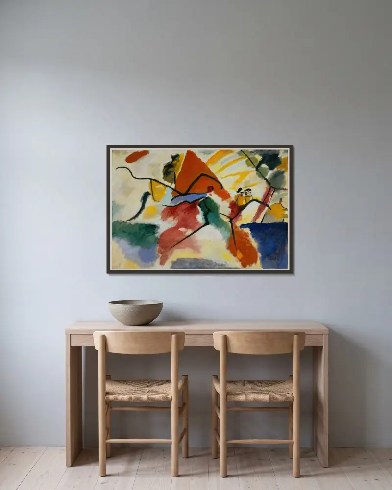 Impression V (Park) av Wassily Kandinsky inramad på en vägg
