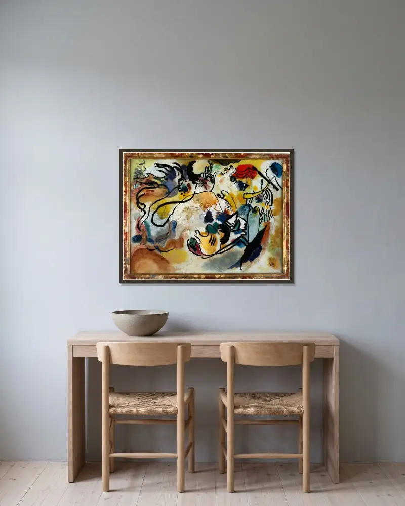 Jüngster Tag (The Day of the Last Judgement) av Wassily Kandinsky inramad på en vägg