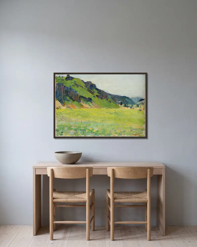 Kallmünz—Light-Green Mountains av Wassily Kandinsky inramad på en vägg