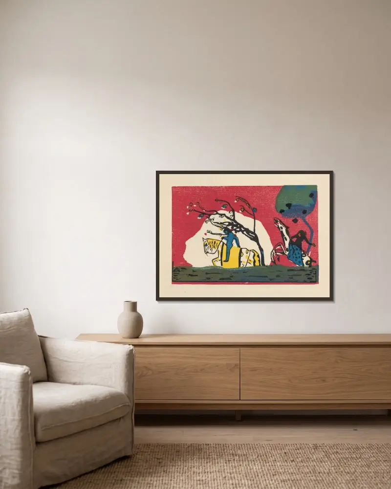 Klänge Pl.01 av Wassily Kandinsky inramad på en vägg