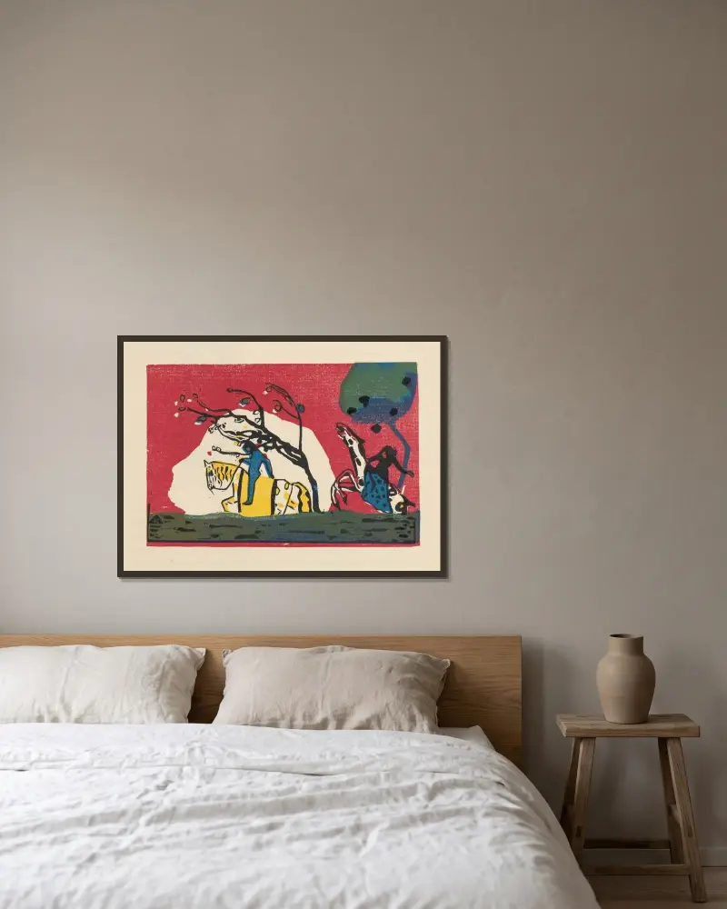 Klänge Pl.01 av Wassily Kandinsky inramad på en vägg
