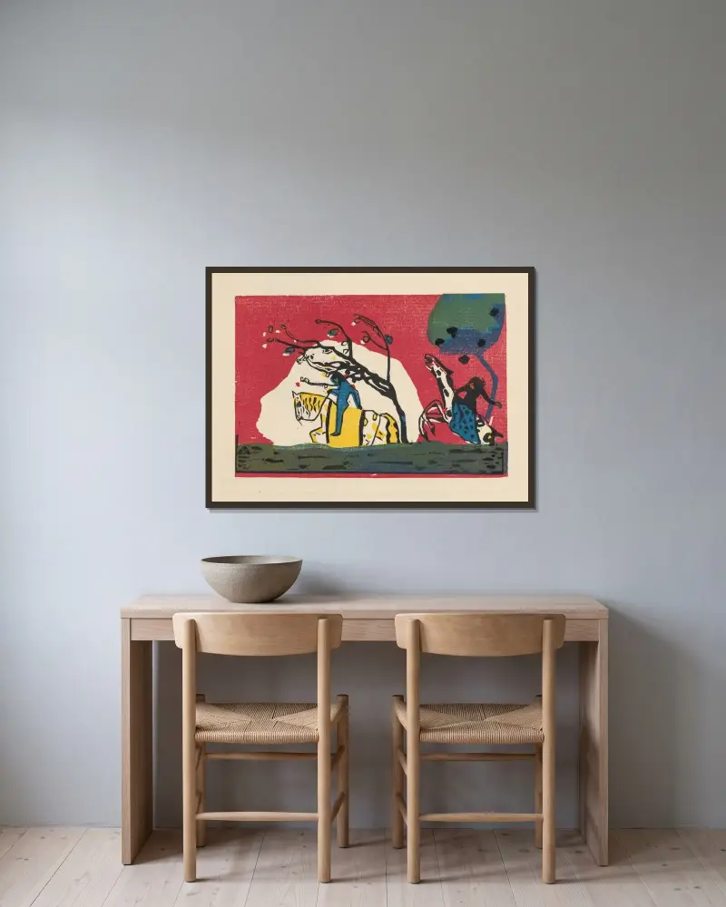 Klänge Pl.01 av Wassily Kandinsky inramad på en vägg