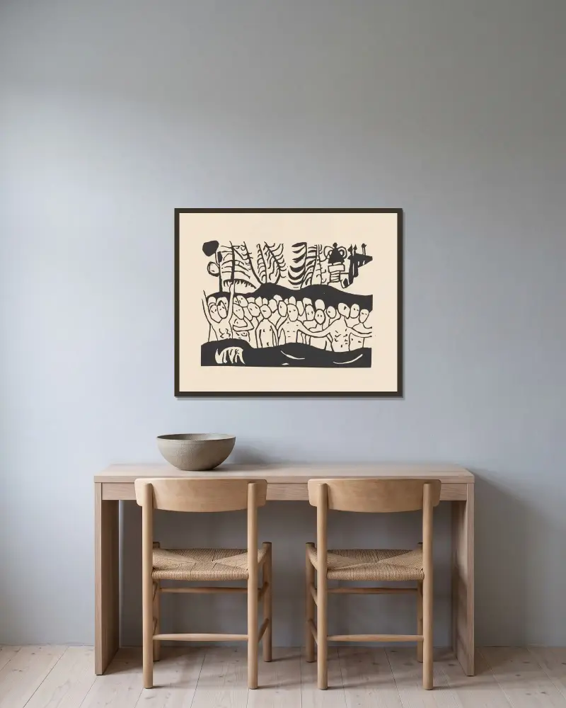 Klänge Pl.03 av Wassily Kandinsky inramad på en vägg