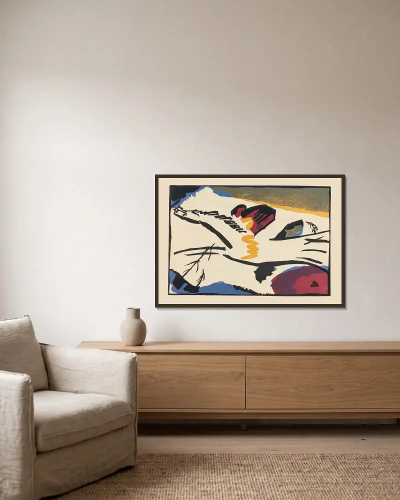 Klänge Pl.04 av Wassily Kandinsky inramad på en vägg