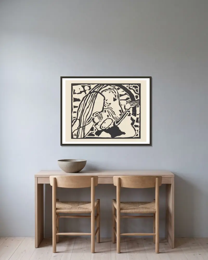 Klänge Pl.09 av Wassily Kandinsky inramad på en vägg