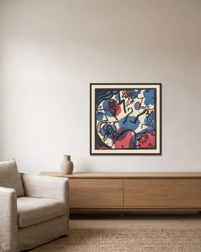 Zvuky, list 15, Wassily Kandinsky v rámu na stěně