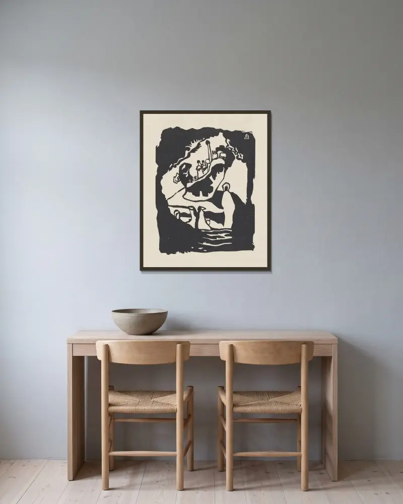 Zvuky, list 17, Wassily Kandinsky v rámu na stěně