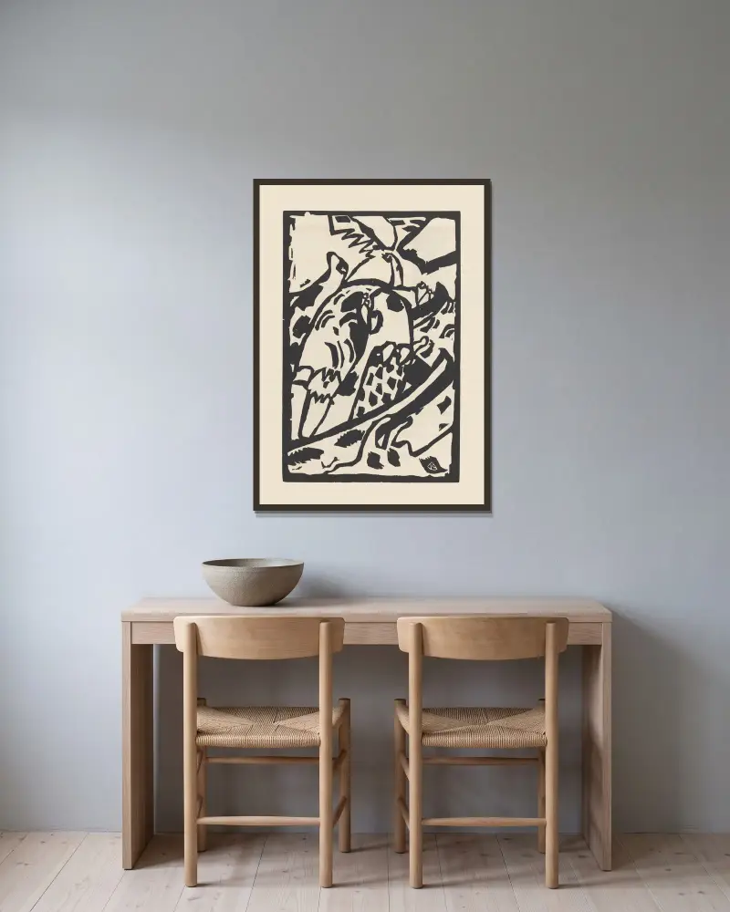 Klänge Pl.25 av Wassily Kandinsky inramad på en vägg