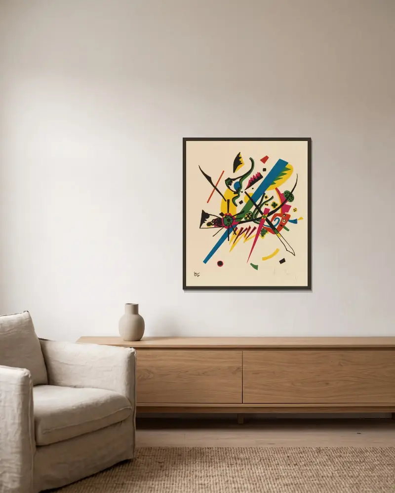 Små världar I, 1922 – nr 2 av Wassily Kandinsky inramad på en vägg