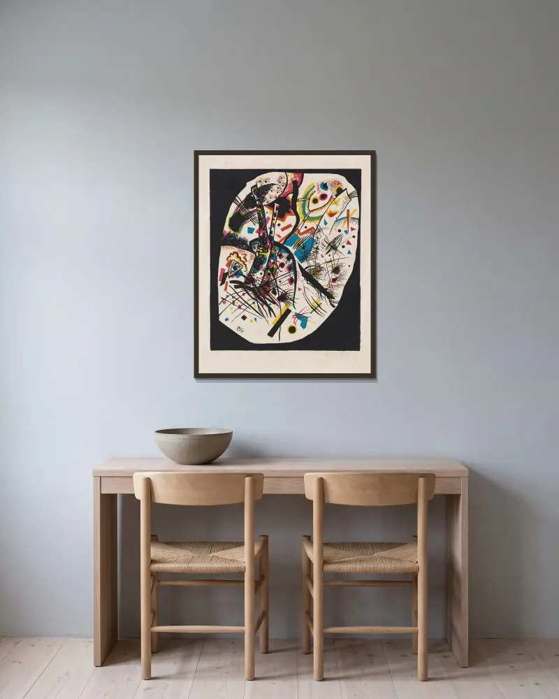 Små världar III, 1922 – nr 1 av Wassily Kandinsky inramad på en vägg