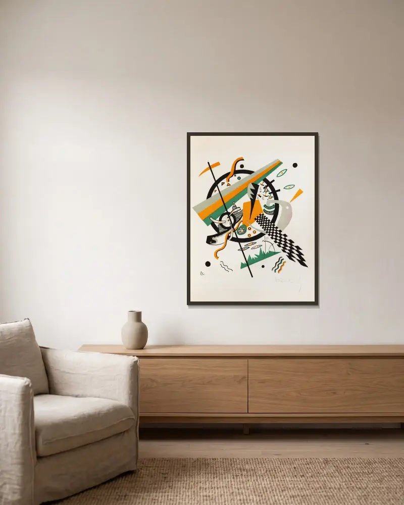 Kleine Welten (Small Worlds) IV av Wassily Kandinsky inramad på en vägg